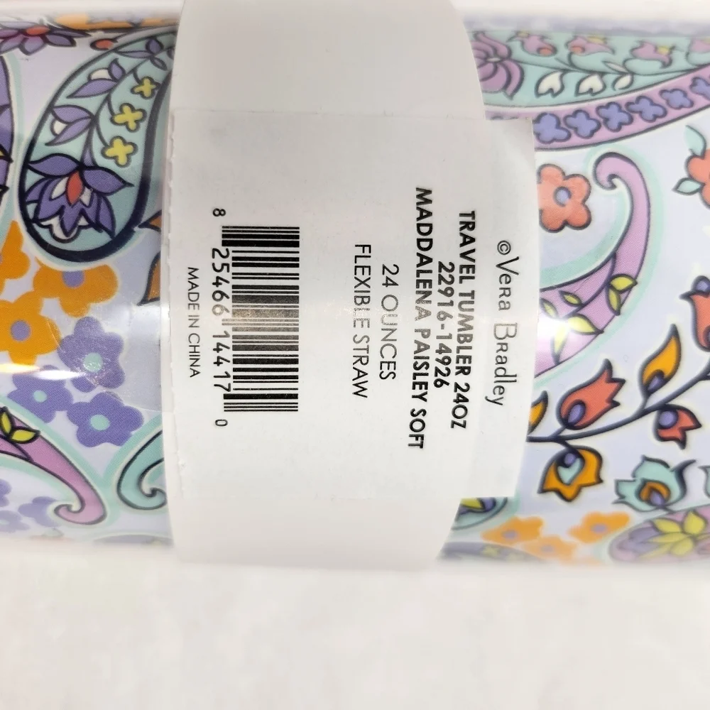 Vera Bradley Maddalena Paisley Soft Travel Tumbler 24 Oz Flexible Straw